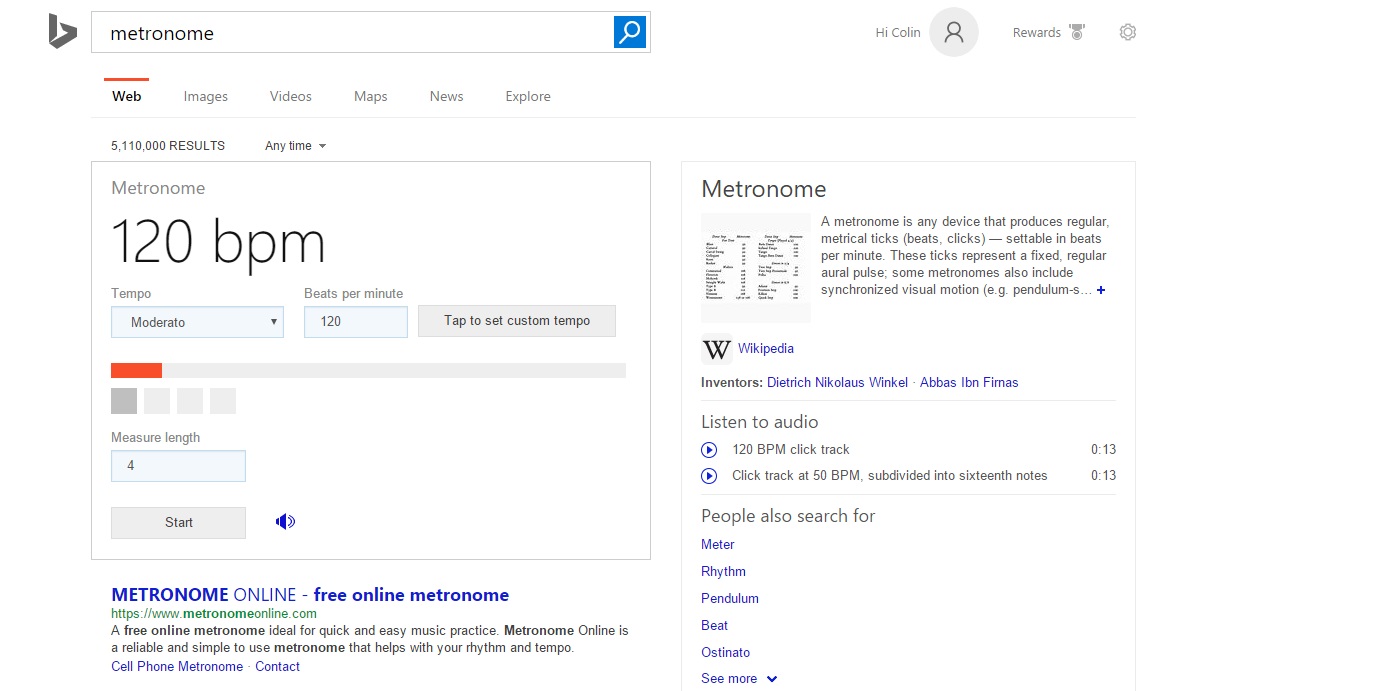 Google & Bing make finding a metronome even easier!